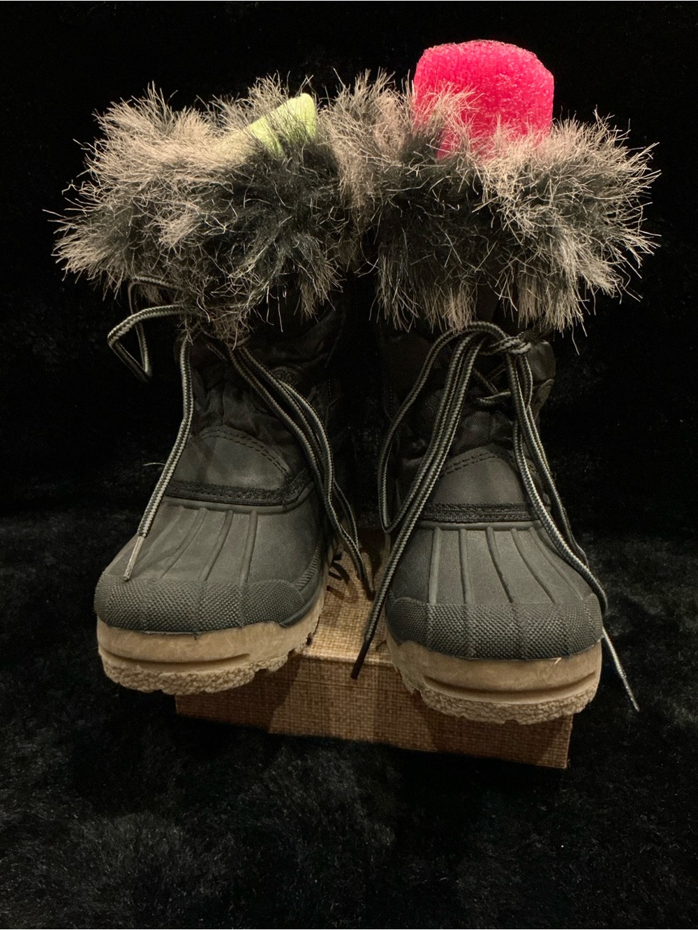 Nova Mountain Kids Black Faux-Fur Trim Winter Snow Boots Size 10 Toddler unisex